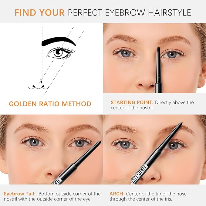 Browcharm Microblading Brow Pencil, 0.9mm Fine Tip, Waterproof Eyebrow Pencil, with 1+1 Same Color Refills, Shapes, Defines, Fills, and Contours for Full, Natural-Looking Brows (02 Light Grey)