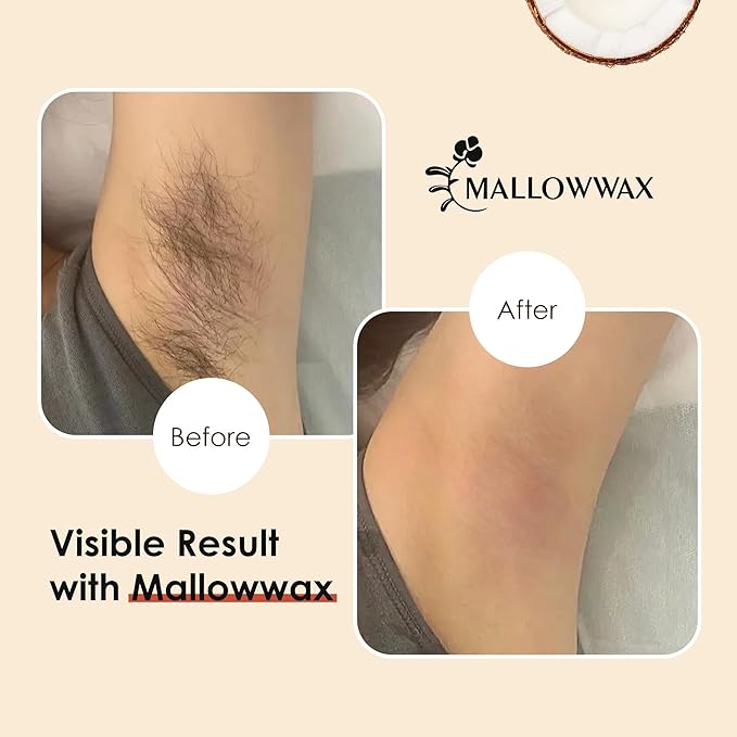 Mallowwax Hard Wax Beads, 1lb Cream Wax Beans for Hair Removal, Waxing Beads Refill for Bikini, Armpit, Arms, Back, Chest, Legs, Suitable for Home Waxing for Women Men