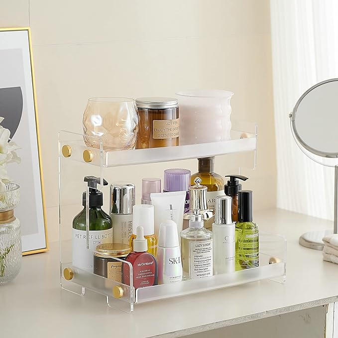 Bathroom Organizer Countertop,2 Tier Bathroom Counter Organizer Kitchen Spice Rack Cosmetic Organizer,Countertop Storage Shelf for Bathroom, Kitchen, Living Room, Bedroom, Dressing Table