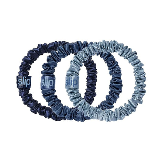 SLIP Amazon Exclusive Skinny Scrunchies: Anti-Crease, Anti-Breakage Slipsilk™ Design Protects Delicate Hair | Includes 3 Pure Silk Scrunchies, Sea