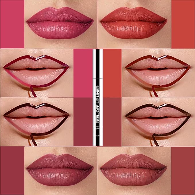 4PCS Peel Off Lip Liner Stain with Tweezer, Long Lasting Waterproof Lip Tint Stains Makeup Set with Matte Finish for Women