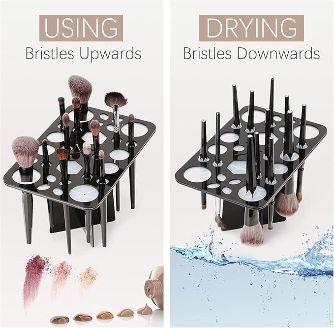 28 Holes Makeup Brush Holder,Makeup Brush Drying Rack Upside Down,Folding Makeup Brush Holder,Air Tree Tower Stand Organizer Comes with Mat
