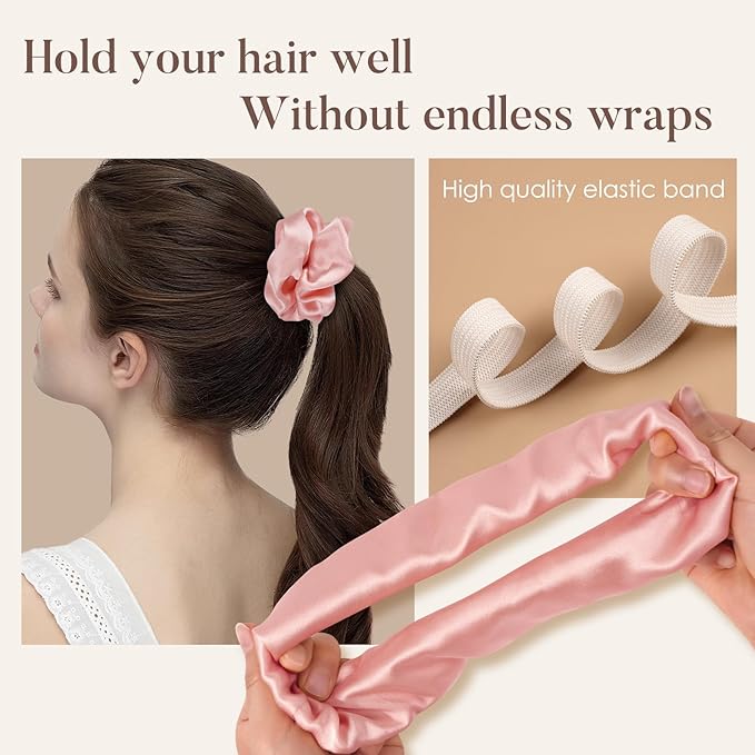 LULUSILK Silk Scrunchies for Hair Sleep, 100% Real Mulberry Silk, No Damage Hair Ties for Women and Girls, Elegant Lotus Pink, Pack of 3