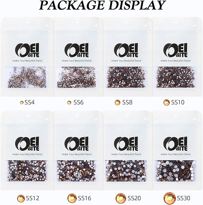 Meibite Topaz Flatback Rhinestones, Glass Rhinestones for Nail Art and Craft, Glue Fix, Loose Crystal Gemstones(Topaz, SS6, 1440pcs, 1.9-2.0mm)