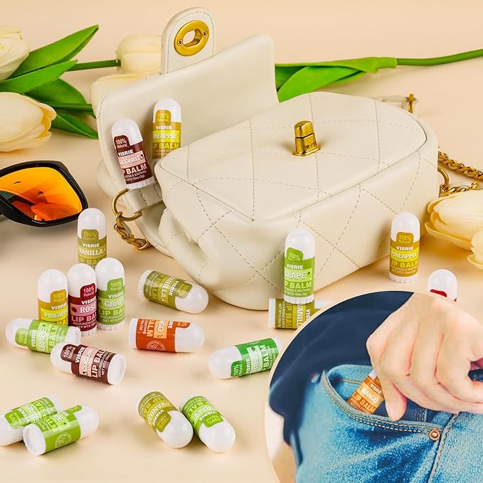 Mini Lip Balm 120 Pack, Natural Lip Balm Bulk with Vitamin E & Coconut Oil, Moisturizing Lip Balms for Dry Cracked lips - 10 Flavors