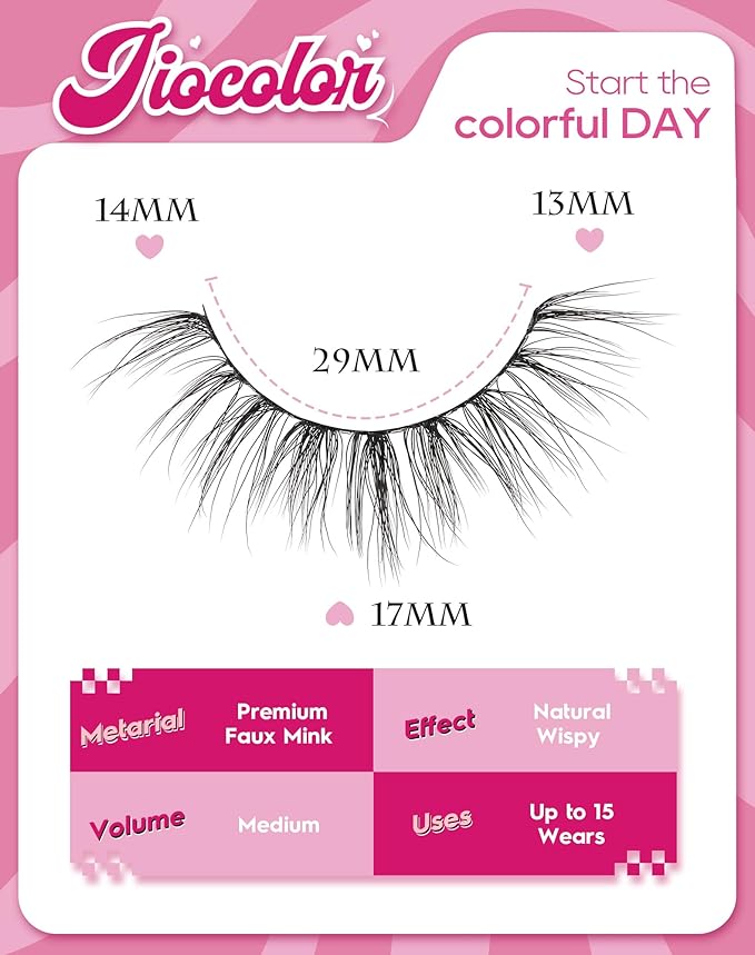 Natural Mink Lashes Wispy Lashes Fluffy Eyelashes Short Fake Lashes Volume False Lashes C Curl Eye Lashes Pack 17mm 82-SUGAR
