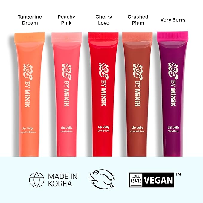 MIXIK 123 Lip Jelly, Sheer Glossy Lip Gloss with Vitamin 10 Complex & Nourishing Oils, Hydrating, Vegan, Cruelty-Free, Non-Sticky Jelly Lip Stain, 0.3 fl oz (9ml) (Very Berry)