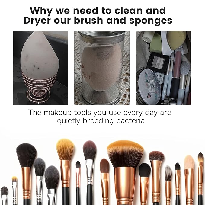 Makeup Brush And Sponges Dryer Machine, Drying 12pcs Makeup Brushes,2pcs Sponges Or Powder Puff AT The Same Time,Baked Slowly At Constant Temperature Without Hurting The Bristles,USB Charge(Type-C)