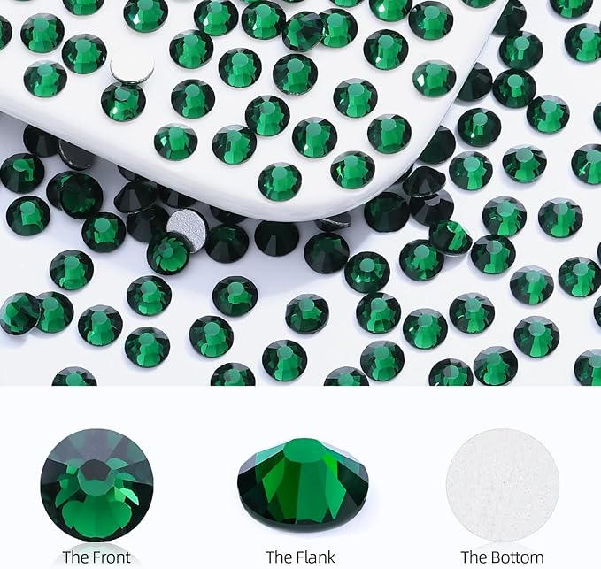 Meibite Green Flatback Rhinestones, Glass Rhinestones for Nail Art and Craft, Glue Fix, Loose Crystal Gemstones(Green, SS20, 2880pcs, 4.6-4.8mm)