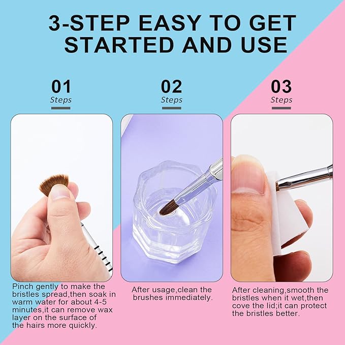 Shine Chance 3Pcs Acrylic Nail Brushes Set Size 2 4 5, Kolinsky Hair Acrylic Nail Art Brush, Art Design & Polish Mistake Cleaning Manicure Tools for Women Acrylics Application, Gradient