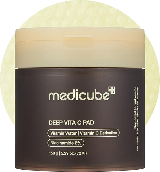 medicube Toner Pads Deep Vita C Facial Toner Pad for Uneven Skin Tone & Texture | Vitamin Water and 3 Types of Vitamin, Deeply Hydrating & Resurfacing Pad | Korean Skin Care, 70 Pads (1 Pack)