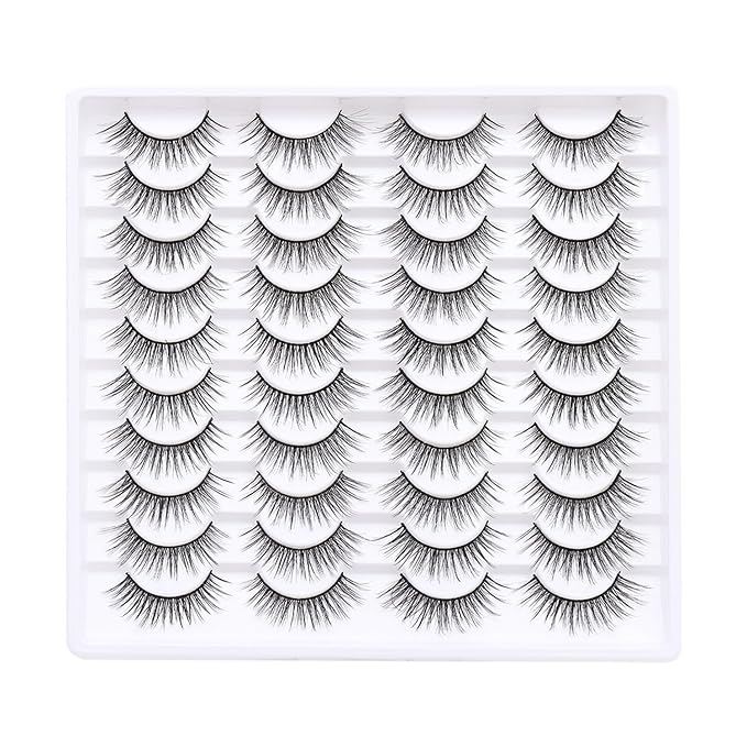 False Eyelashes 20 Pairs Wispy Lashes Faux Mink Lashes 14mm 3D Fluffy Cat Eye Lashes （style 20-058)
