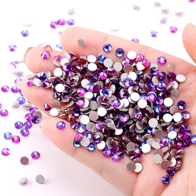 Novani Purple Rhinestones, Flatback Loose Crystal Gemstones 1440pcs Glass Rhinestones for Clothes Shoes Crafts Makeup Nail Art and DIY Decorations(SS16, Purple Velvet)