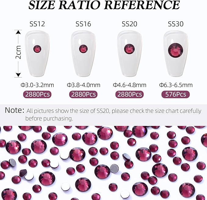 Meibite Purple Flatback Rhinestones, Glass Rhinestones for Nail Art and Craft, Glue Fix, Loose Crystal Gemstones(Purple, SS30, 576pcs, 6.4-6.6mm)