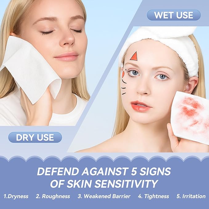 Face Towels, Disposable Biodegradable Clean Facial Towelette for Sensitive Skin, Lint- free Face Cloths for Makeup Remover, Ultra Soft Dry Wipes, Skincare Women Cleansing 240 Count (3 Packs)