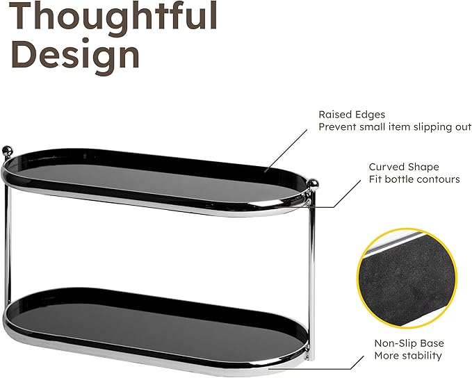 2 Tier Metal Frame Perfume Organizer in black - morden, stylish, minimalist tiered tray for Watch, Jewelry, Brooch Skincare, - Elegant Countertop Display Shelf for Dresser, Vanity, Bathroom