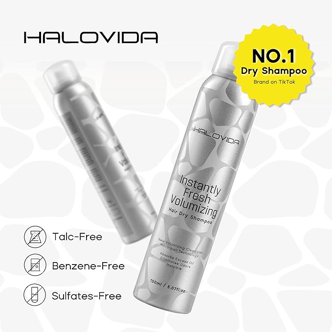 HALOVIDA Dry Shampoo for Women, Invisible Dry Shampoo Spray for Dark Hair Leaves No White Residue, Absorb Oils, Volumizing & Refresh Hair for 72 Hours, 5.07 Fl Oz (Pack of 4)