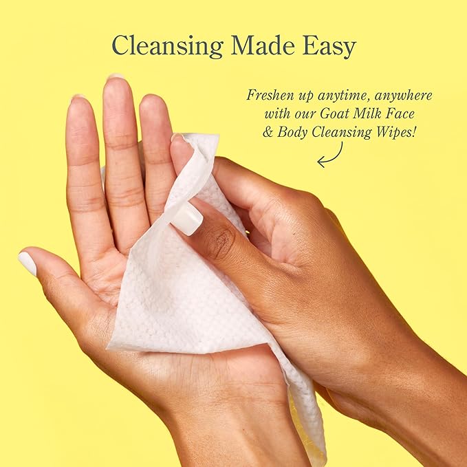 Beekman 1802 Face & Body Wipes - Fragrance Free, 100 Count, Cleanses Dirt & Makeup, With Goat Milk, Aloe & Vitamin E