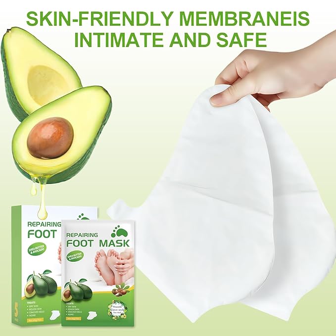 Shea Butter Foot Peel Mask 5 Pairs, Exfoliating Foot Masks for Dry Cracked Feet, Avocado Moisturizing Foot Mask Socks for Women & Men, Hydrating Foot Exfoliator for Soft Smooth Feet