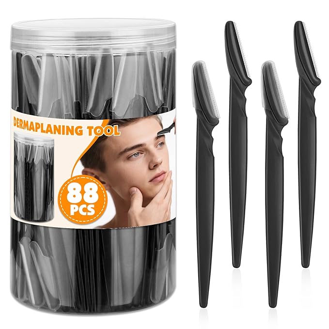 Phyyixs 88 Pcs Eyebrow Razors & Face Razors for Women in Storage Jar – Black Color Dermaplane Razor for Women Face & Men, Safe Face Shaver with Protective Covers