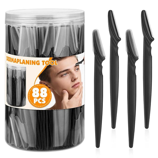 Phyyixs 88 Pcs Eyebrow Razors & Face Razors for Women in Storage Jar – Black Color Dermaplane Razor for Women Face & Men, Safe Face Shaver with Protective Covers