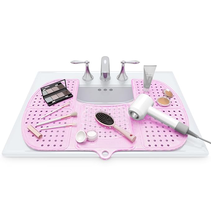Sink Topper Bathroom Sink Cover for Counter Space & Storage Saver | RV Must Haves | Silicone Foldable Beauty Makeup Brush Cleaning Mat | Hot Tools Organizer | RV Sink Cover | Large, Pink