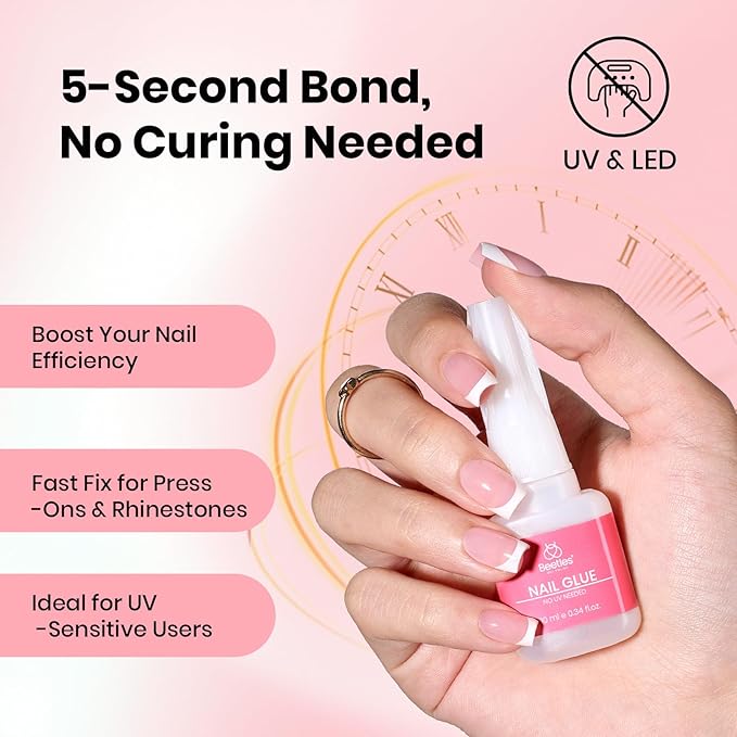 Beetles Super Strong Nail Glue for Press on Nails: 10ML 3Pcs Brush on Glue for Acrylic Nails, Nail Tips Quick Dry No Uv Light Needed