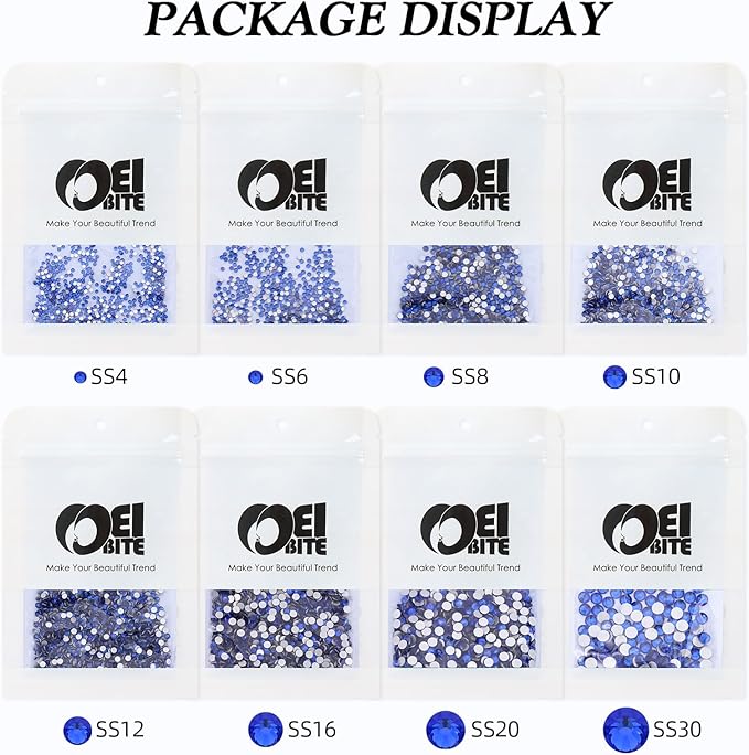 Meibite Sapphire Flatback Rhinestones, Glass Rhinestones for Nail Art and Craft, Glue Fix, Loose Crystal Gemstones(Blue, SS8, 1440pcs, 2.3-2.5mm)