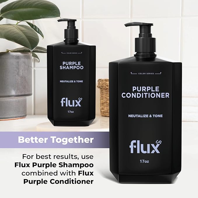 FLUX UP Purple Shampoo and Conditioner for Blonde Hair Women & Men – Blonde & Silver Hair Toning – Anti-Brass Sulfate Free Shampoo and Conditioner - 17 fl oz