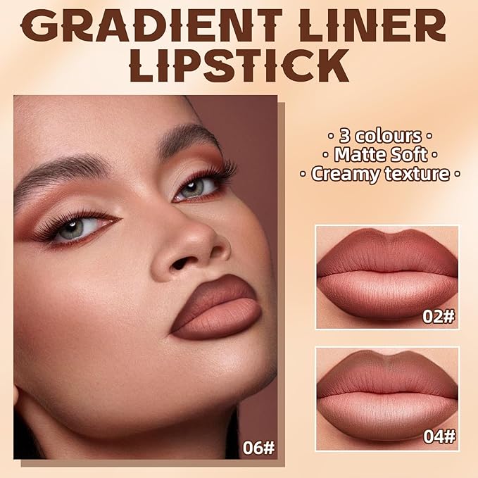 HOSAILY 3 Colors 2 in 1 Lip Liner Set, Matte Nude Dark Brown Red Lip Liner Plumping Smooth Creamy Lip Pencil, High Pigmented Long lasting Light Brown Lipstick Makeup