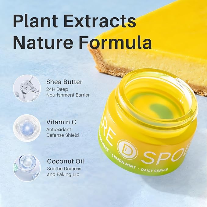 Lip Mask, Hydrating Overnight Lip Sleeping Mask, Lip Moisturizer for Dry Cracked Lips Care, Dual-Color Lips Balm for Nourishing and Softening Lips, Minimizes Fine Lines - Lemon Mint