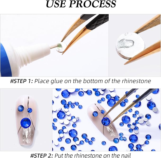 Meibite Sapphire Flatback Rhinestones, Glass Rhinestones for Nail Art and Craft, Glue Fix, Loose Crystal Gemstones(Blue, SS6, 1440pcs, 1.9-2.0mm)