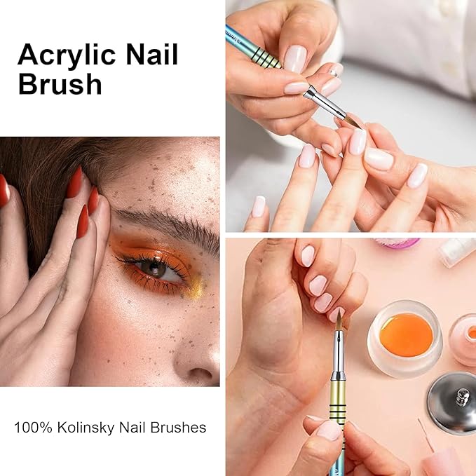 Shine Chance 3Pcs Acrylic Nail Brushes Set Size 2 4 5, Kolinsky Hair Acrylic Nail Art Brush, Art Design & Polish Mistake Cleaning Manicure Tools for Women Acrylics Application, Gradient