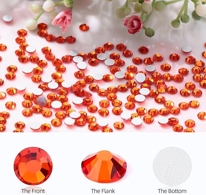 Meibite Hyacinth Flatback Rhinestones, Glass Rhinestones for Nail Art and Craft, Glue Fix, Loose Crystal Gemstones(Orange, SS8, 2880pcs, 2.3-2.5mm)