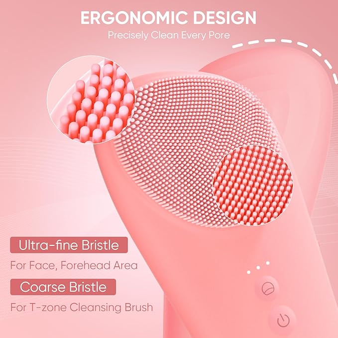 Silicone Face Scrubber Blackhead Scraper Rechargeable 2-in-1 Facial Cleansing Brush & Skin Spatula Duo, IPX7 Waterproof Exfoliating Massager Deep Cleansing for Women and Men（Baby Pink）