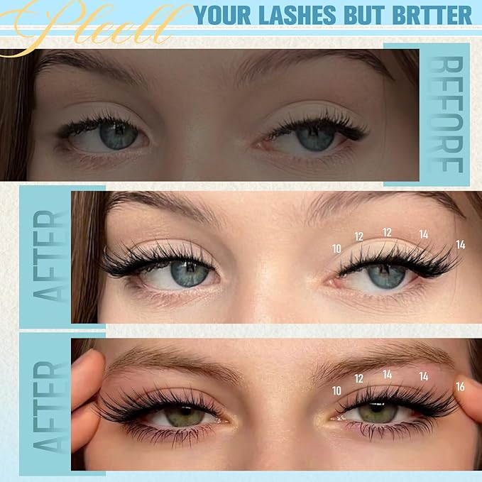 Pleell Cat eye Lash Clusters Wispy Eyelash Clusters Natural Fox Eye Lashes Left&Right Spikes Cluster Eyelash Extensions Fairy Cluster Lashes(160PCS, J Curve, 10-16MM)