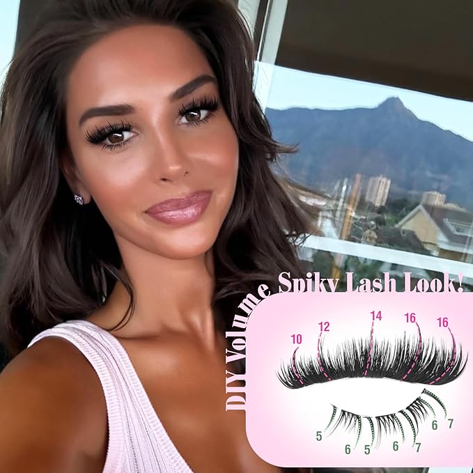 Yawamica Volume Lash Clusters with Bottom Lashes Wispy Eyelash Clusters Built in Spikes 10-16mm Fluffy Cluster Lashes D Curl Individual Lashes with 5-7mm Bottom Lash Extension DIY Spiky Salon Lash