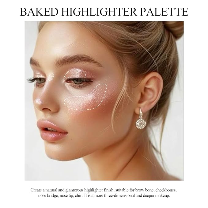 Highlighter Makeup Palette, High Glossy Face Illuminator Palette, Pearl Shimmer Smooth Baked Powder with Natural Glow Finish, Facial Glitter Lasting Sparkling Luminizers Highlighter-DAWN GLOW