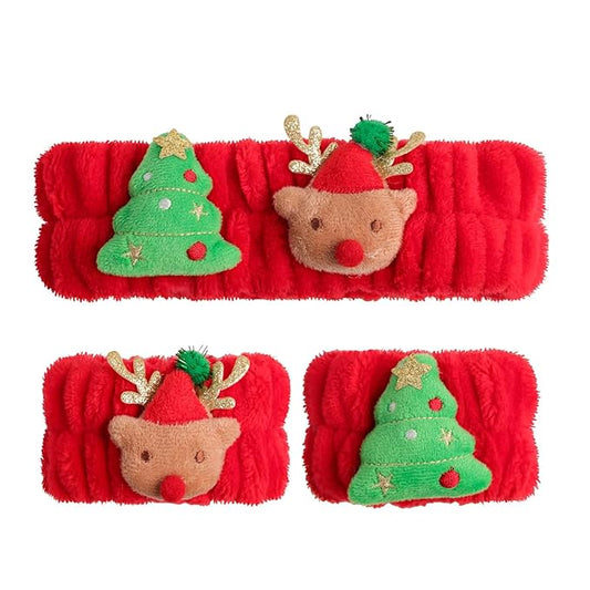 PERFECTSIGHT 2 Pack Cute Animal Headbands for Makeup Wash Shower Adjustable Elastic Hair Band for Girls and Women (Red Christmas)