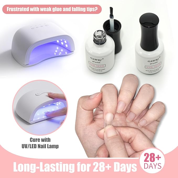GAWRJ UV LED Cured Nail Glue - 15ml Professional Nail Extension Adhesive for Long-Lasting Manicures, Fast Curing with LED Lamp, Salon-Quality Nail Repair & Enhancement (1 Pack)