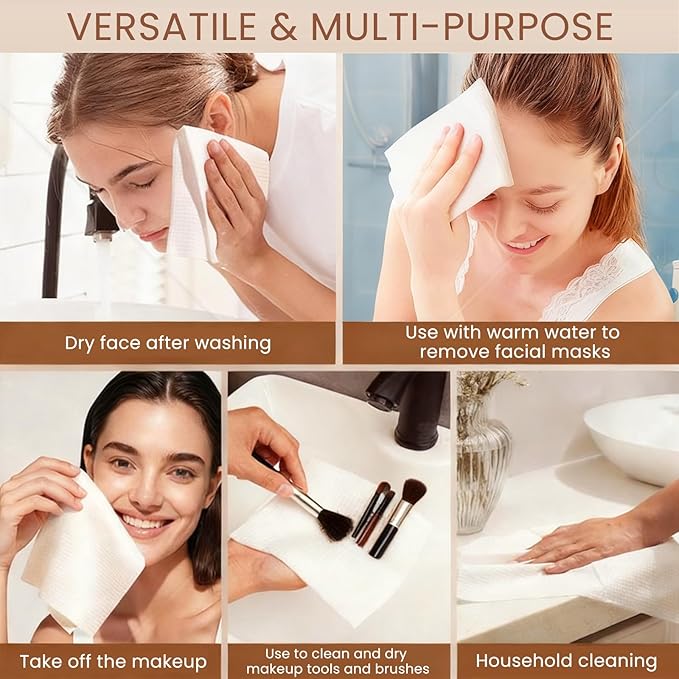 Solurié Disposable Face Towels 10”×12” XL – 50 Count, 100% Viscose Ultra-Soft Dry Wipes, Lint-Free, Thick & Tear-Resistant Face Cleansing Cloths for Skincare & Makeup Removal