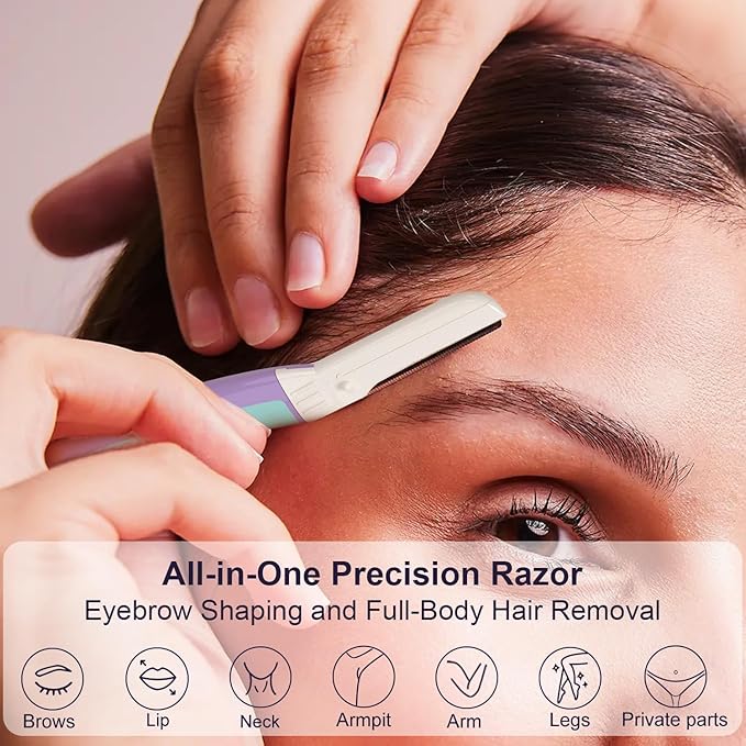 THURLADY Dermaplane Razor for Women Face, Eyebrow Razor, Face Razors for Women Dermaplaning, Peach Fuzz Remover, Gentle Exfoliation & Facial Hair Removal, Travel Essentials, (12 pcs, Wisteria)