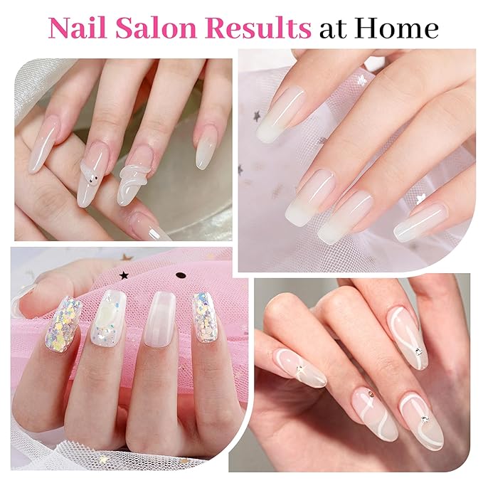 QIEK Builder Nail Gel, Milky White Builder for Nails Strengthener, 8-in-One Apex Enhancement Extension Hard Building Color Gel LED Lamp Cured Rubber Base Coat for DIY Beginners & Salon Manicure 16ML