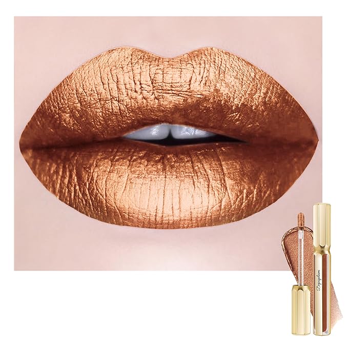 Depuplum Brown Lipsticks for Women Metallic Lipstick Long Lasting Non Stick Cup Lip Gloss, Shimmer Lightweight Hydrating Full Coverage Lip Color, DP113 Pleasure