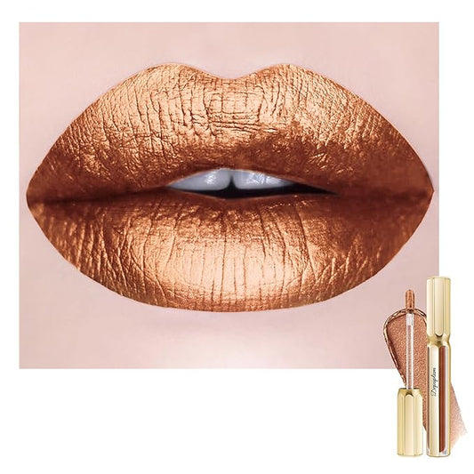 Depuplum Brown Lipsticks for Women Metallic Lipstick Long Lasting Non Stick Cup Lip Gloss, Shimmer Lightweight Hydrating Full Coverage Lip Color, DP113 Pleasure
