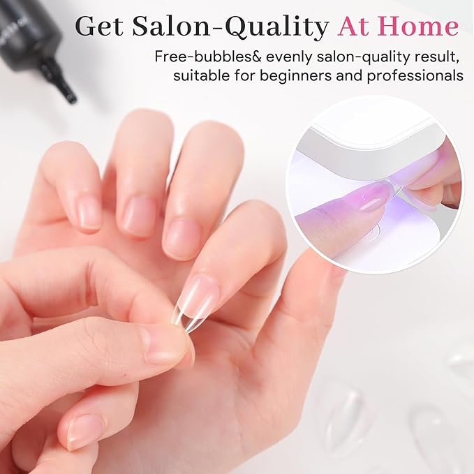 QIEK Nail Tips Gel Glue 15g - Lamp Curing Solid Nail Glue for False Acrylic Nails, Crystal Clear Long Lasting 28 Days No Yellowing Salon Quality DIY Home Beginner-friendly