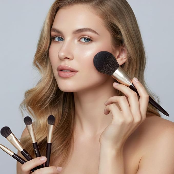 10-Piece Professional Makeup Brush Set with Powder, Contour, Blush, Eyeshadow & Brow Brushes – Includes 2 Premium Beauty Sponges and 1 Dry Cleaning Brush Box for Easy On-the-Go Makeup Application