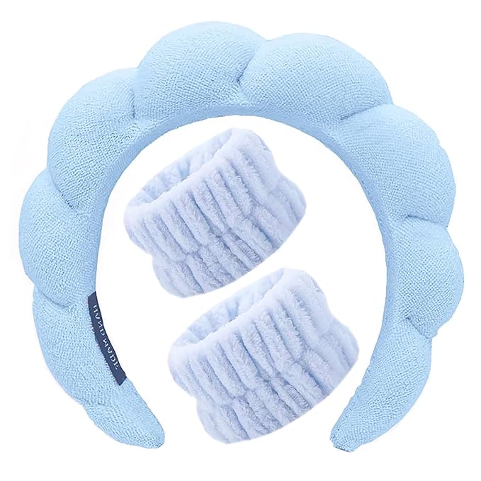 KYHYFJMD Spa Headbands for Washing Face Soft Puffy Bubble Headbands Wristband for Women Girls Makeup Skin Care Facial Beauty Shower Towel Hairband