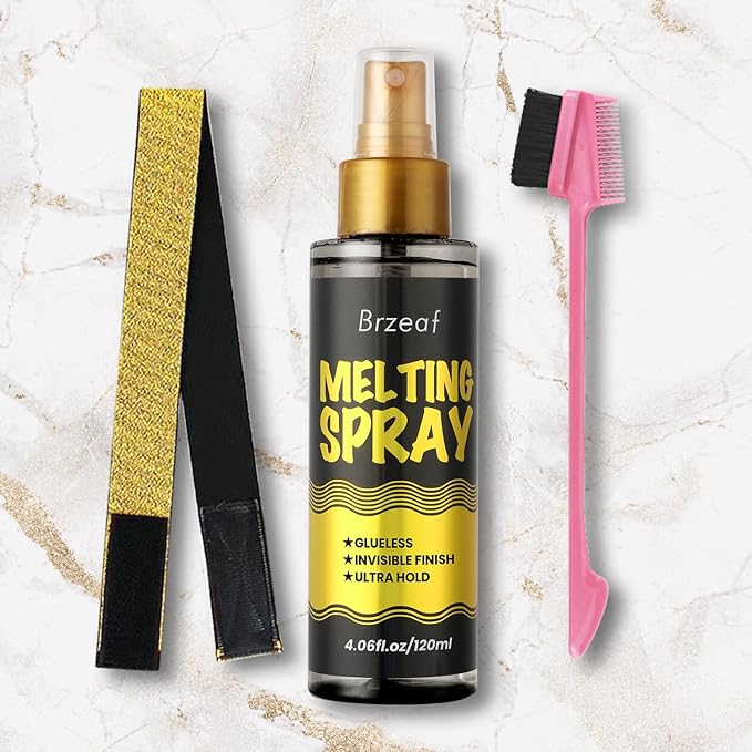 Brzeaf Lace Melting Spray And Wig Band(120ml), Extreme Hold, Melting Spray For Lace Wigs, Strong Natural Finishing Hold, Dries Quickly, Wig Melting Spray & Hair Adhesive for Wigs
