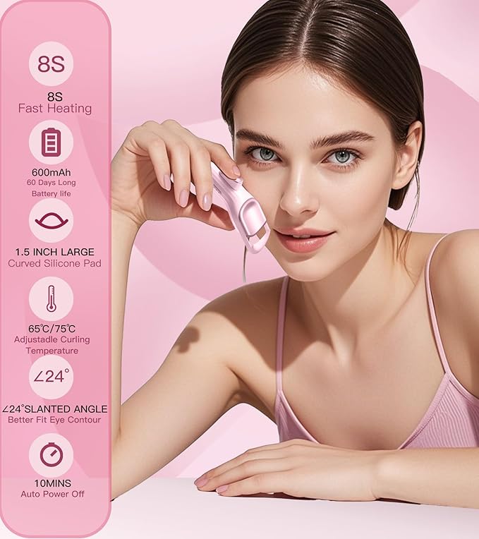 HEBECA Eyelash Curler for 24Hr Lasting Lift, Rechargeable 600Mah Battery Heated Lash Curler with Wider Design for No Pinching, Quick Heat Up & 2 Temp Settings 149°F /167°F for Thick & Fine Lashes